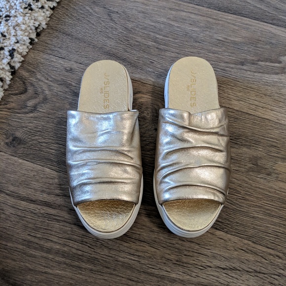 J/Slides Shoes | Jslides Alura Platform Slide Sandal Metallic Gold | Poshmark